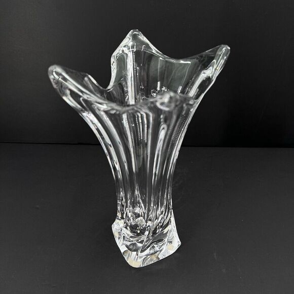 Vintage Cofrac Art Verrier France HEAVY Clear Crystal Centerpiece Vase 10" - Picture 1 of 11
